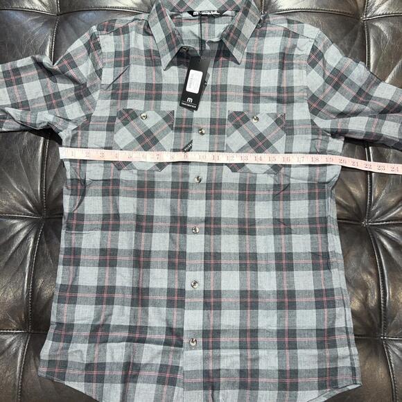 TravisMathew Shirt Mens S Heather Black Red Cloud Flannel Plaid Long Sleeve - Picture 3 of 6